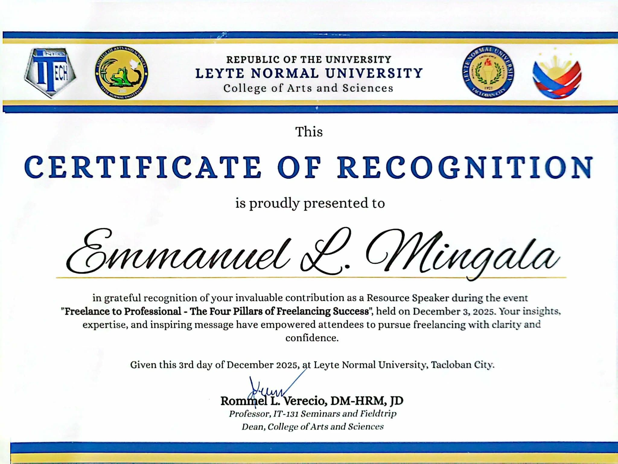 Invited Resource Speaker - Freelance to Professional: The Four Pillars of Freelancing Success